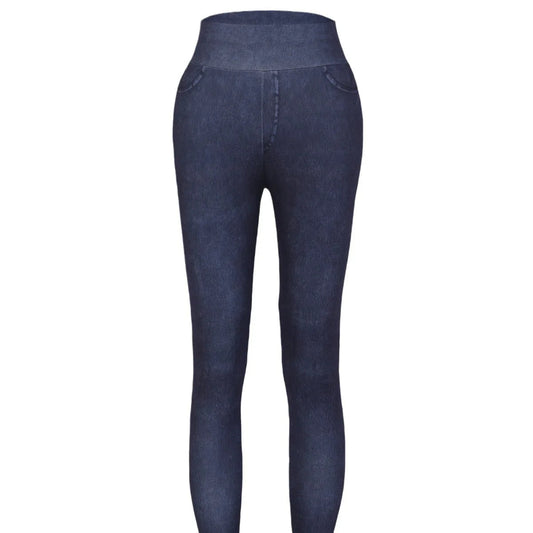 Jeggings noirs en denim, présentés sur fond neutre
