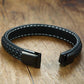 Bracelet médical en cuir noir avec plaque en acier