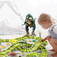 Ensemble de rails dinosaures avec blocs cliquables colorés