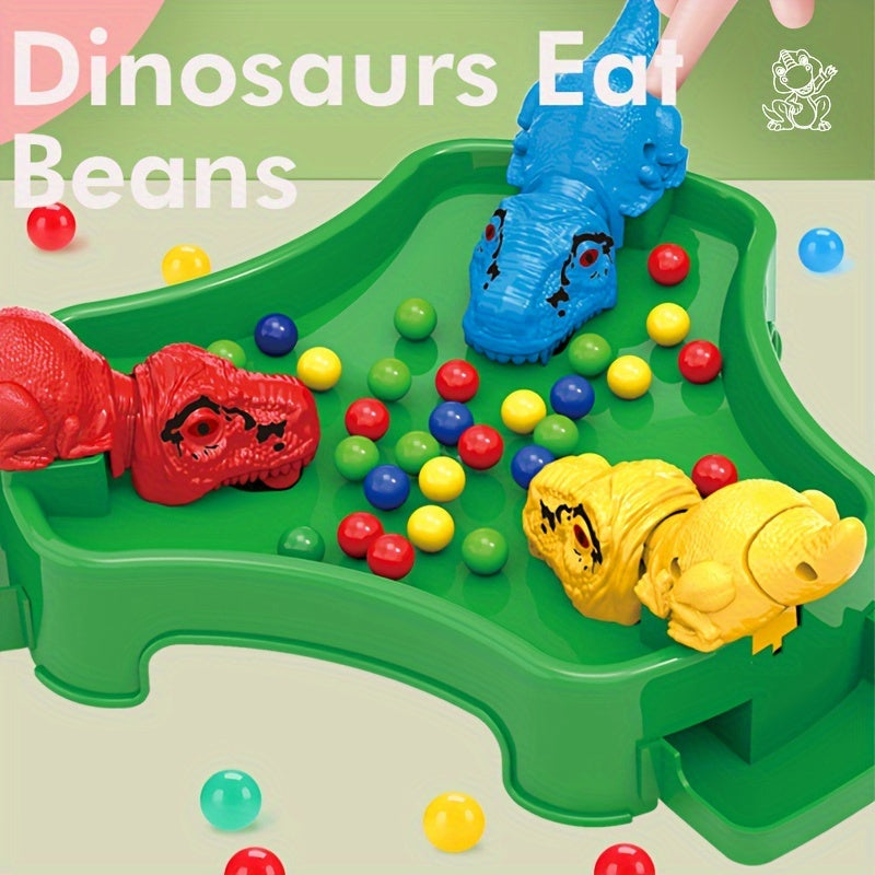 Gros plan sur un dinosaure en plastique attrapant une balle
