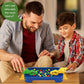 Vue d'ensemble du jeu avec dinosaures et balles multicolores