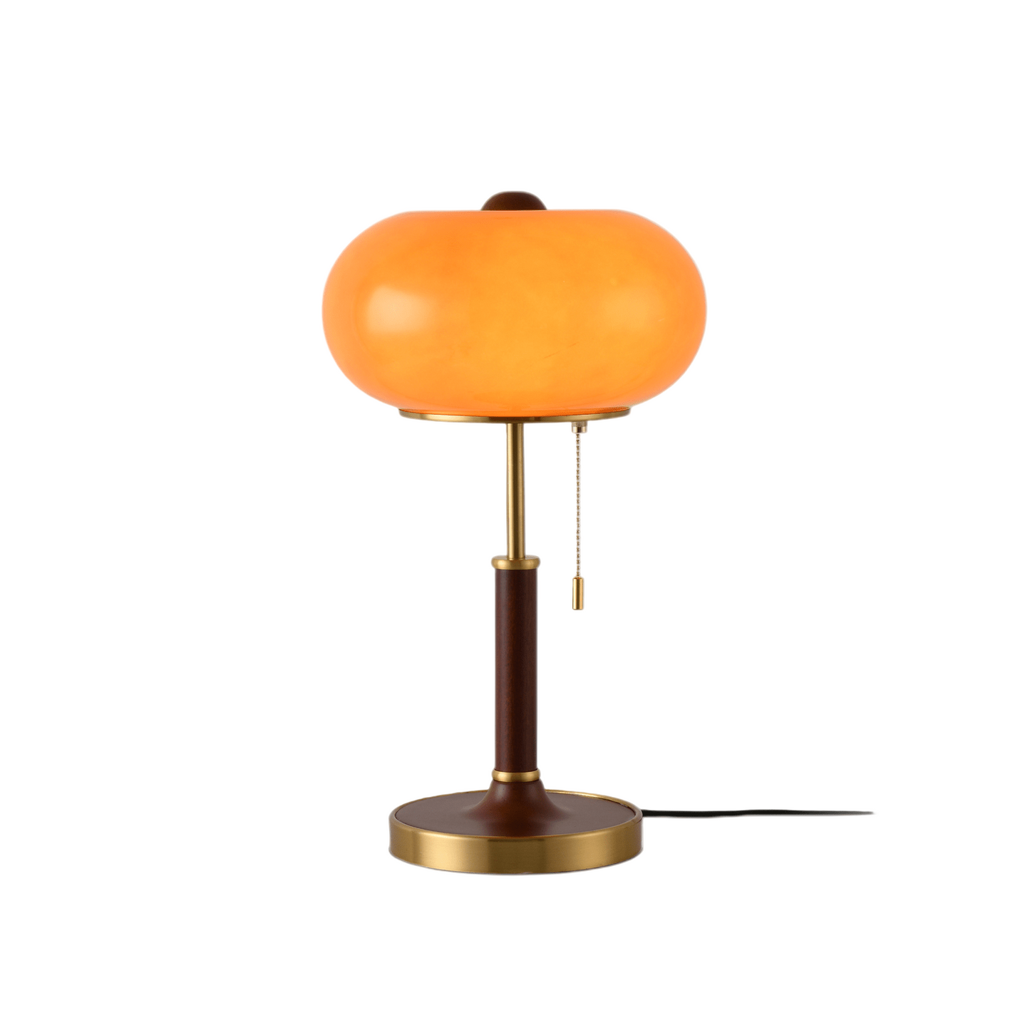 Lampe en verre ambre avec base en laiton vue de côté