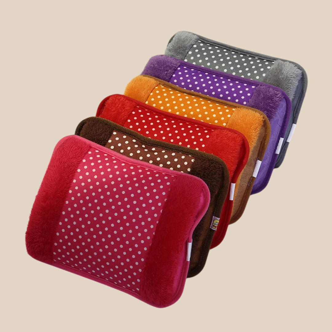 Gros plan sur le coussin chauffant, texture moelleuse en évidence