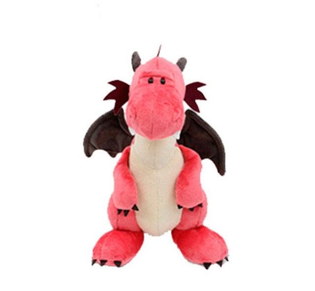 Dragon en peluche assis, montrant ses détails colorés