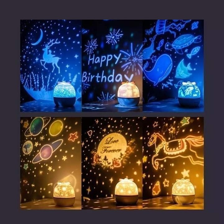 Chambre transformée en planétarium avec lumière apaisante