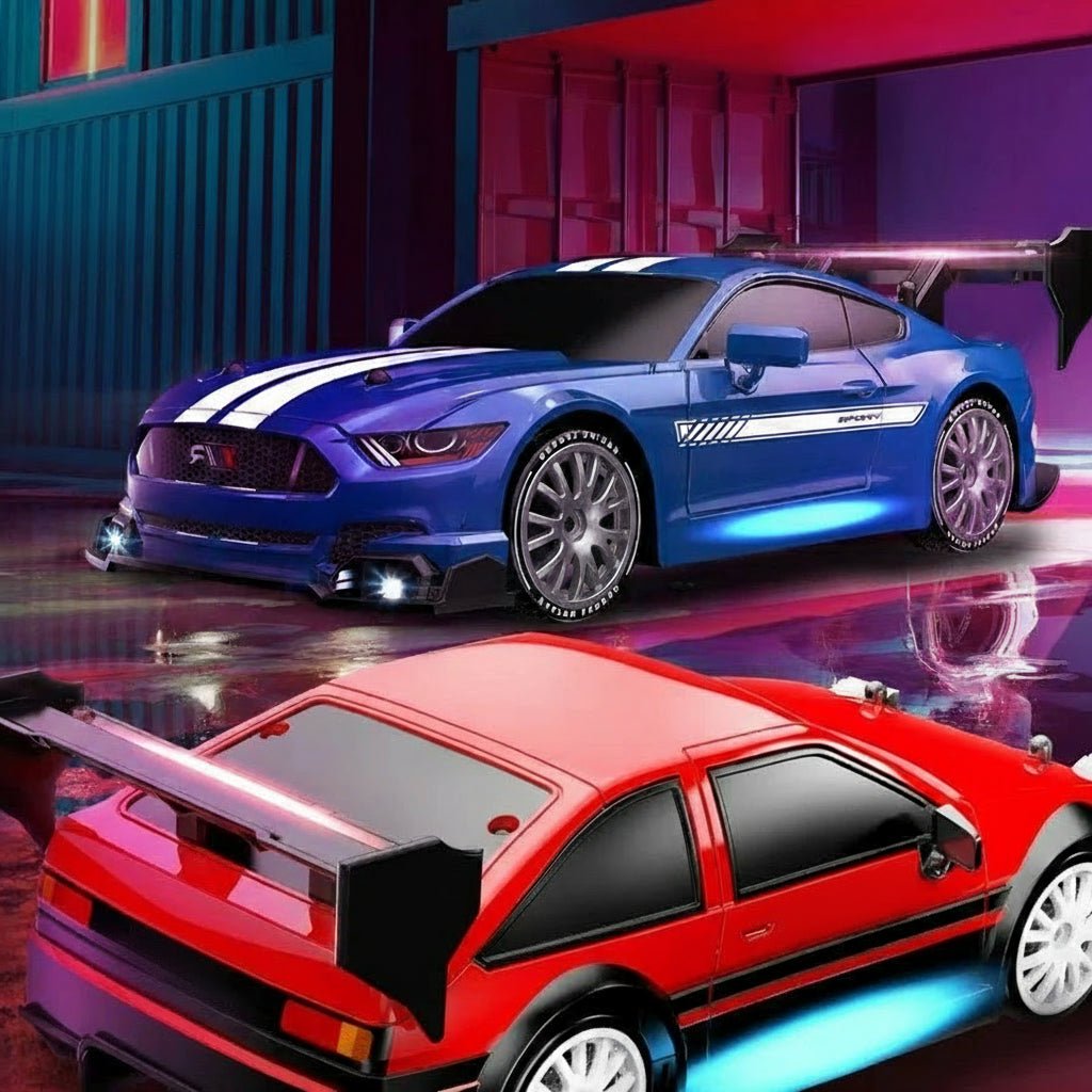 Voiture RC en plein virage sur une surface lisse