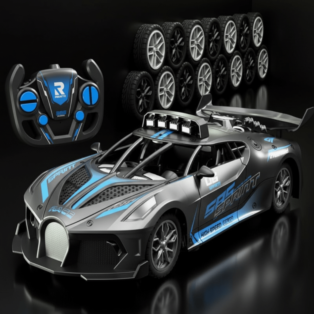Voiture RC en mouvement rapide sur une piste intérieure