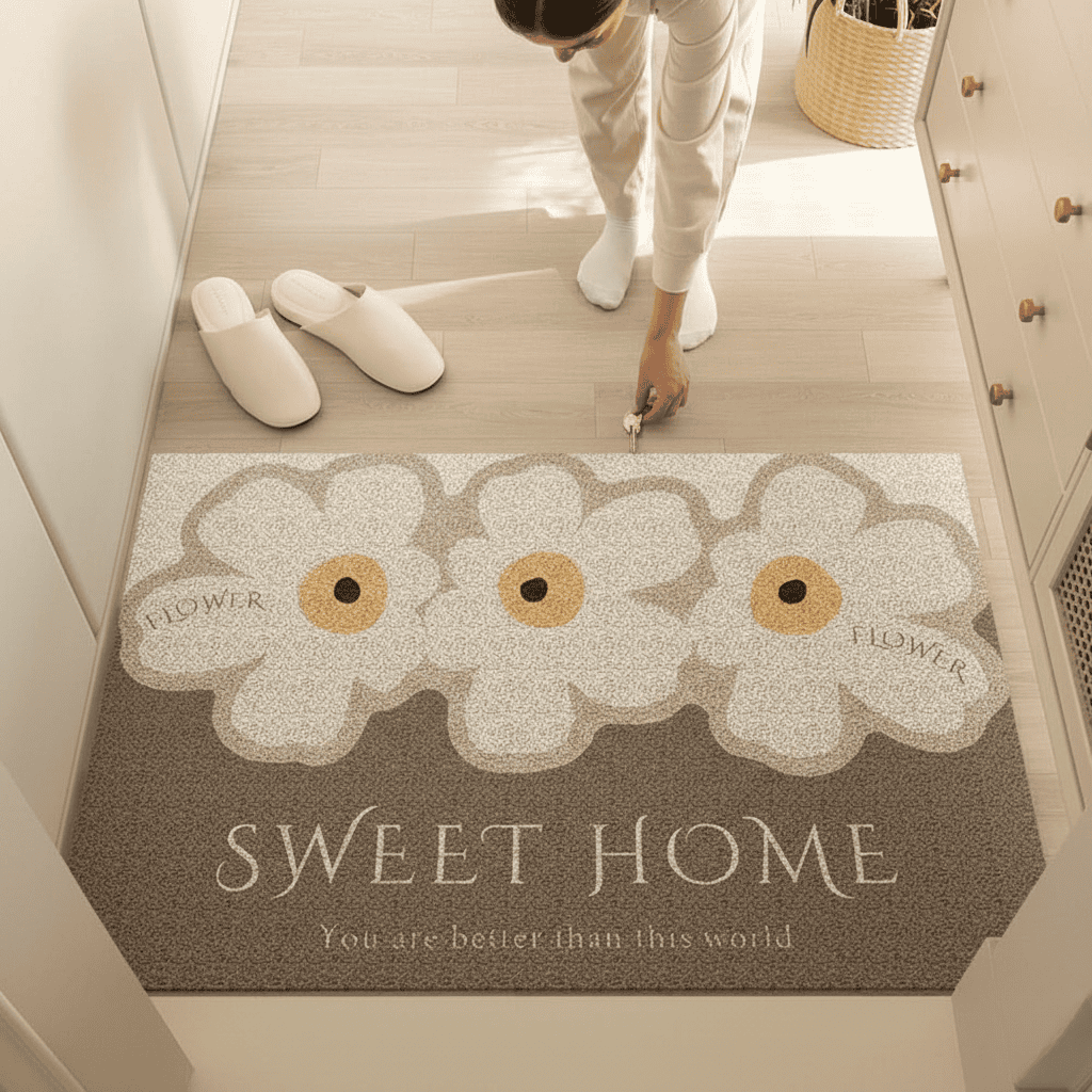 Gros plan sur la texture absorbante du tapis d'entrée