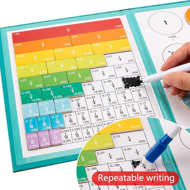 Livre éducatif sur les fractions avec aimants colorés pour enfants