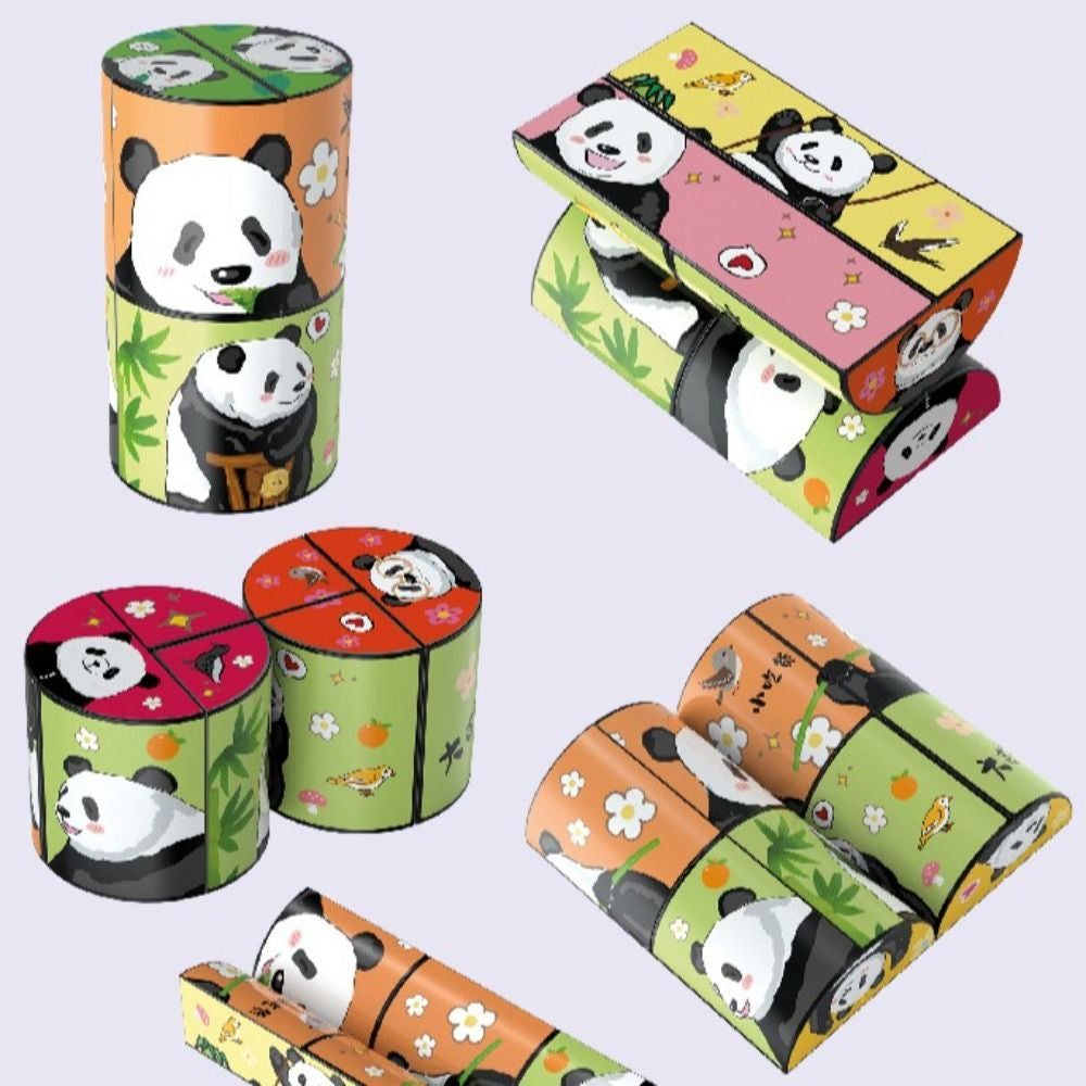 Cube puzzle en transformation, montrant des motifs géométriques