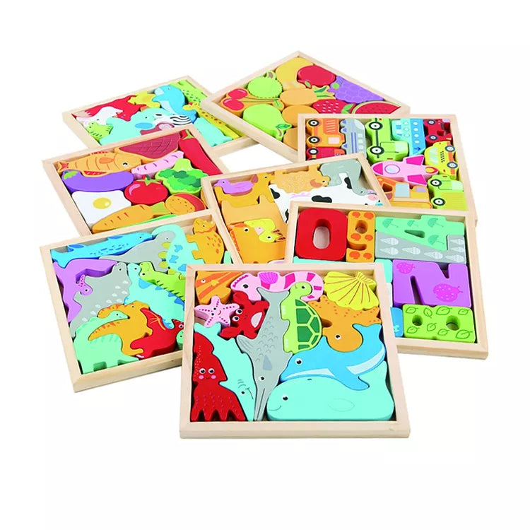 Puzzle en bois avec formes d'animaux colorés pour enfants