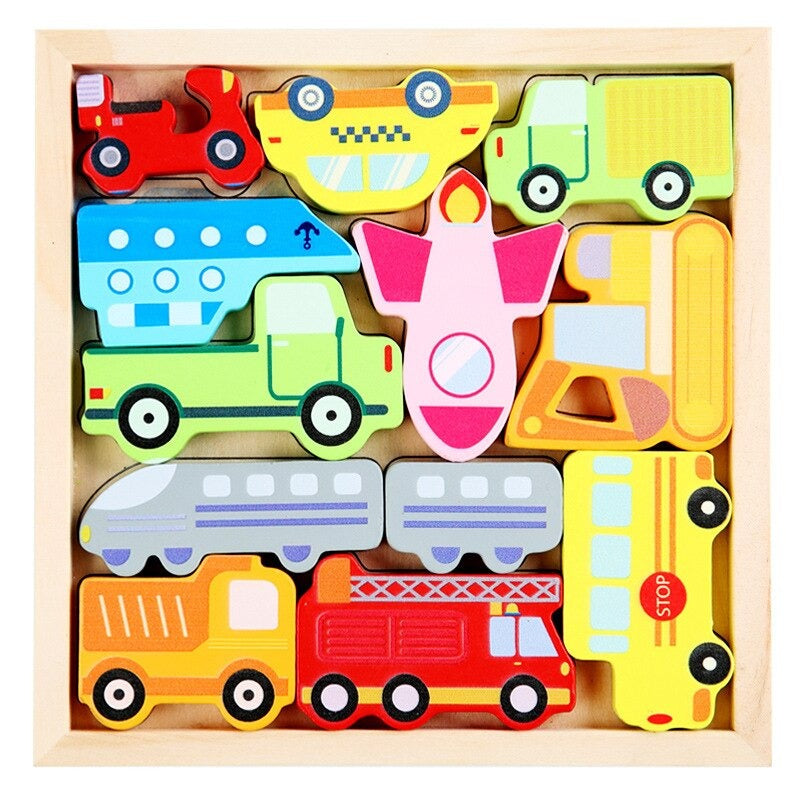 Détails de pièces de puzzle en bois aux couleurs vives