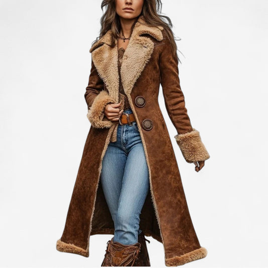 Manteau long A-line avec doublure en peluche synthétique