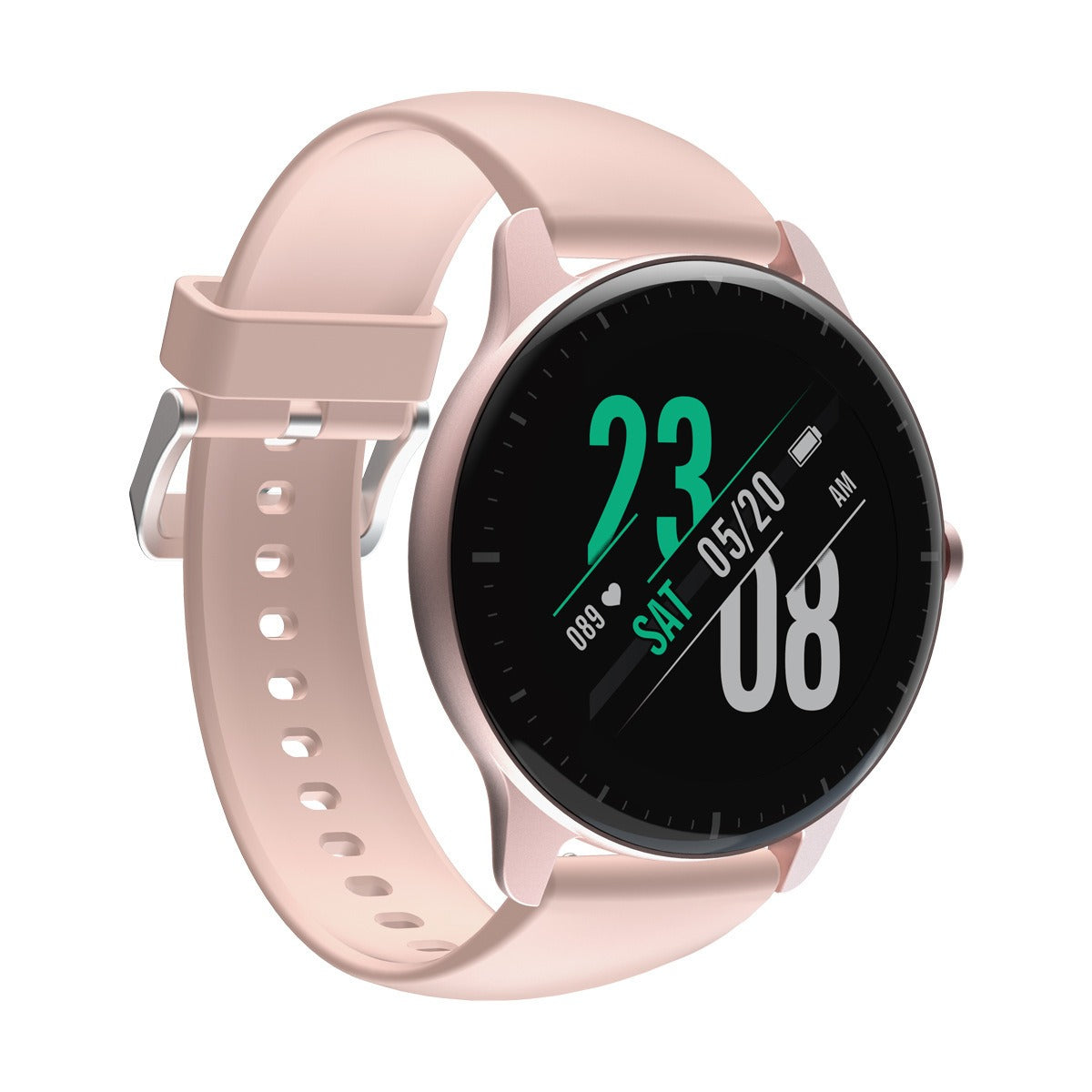 Vue latérale d'une montre connectée avec bracelet interchangeable