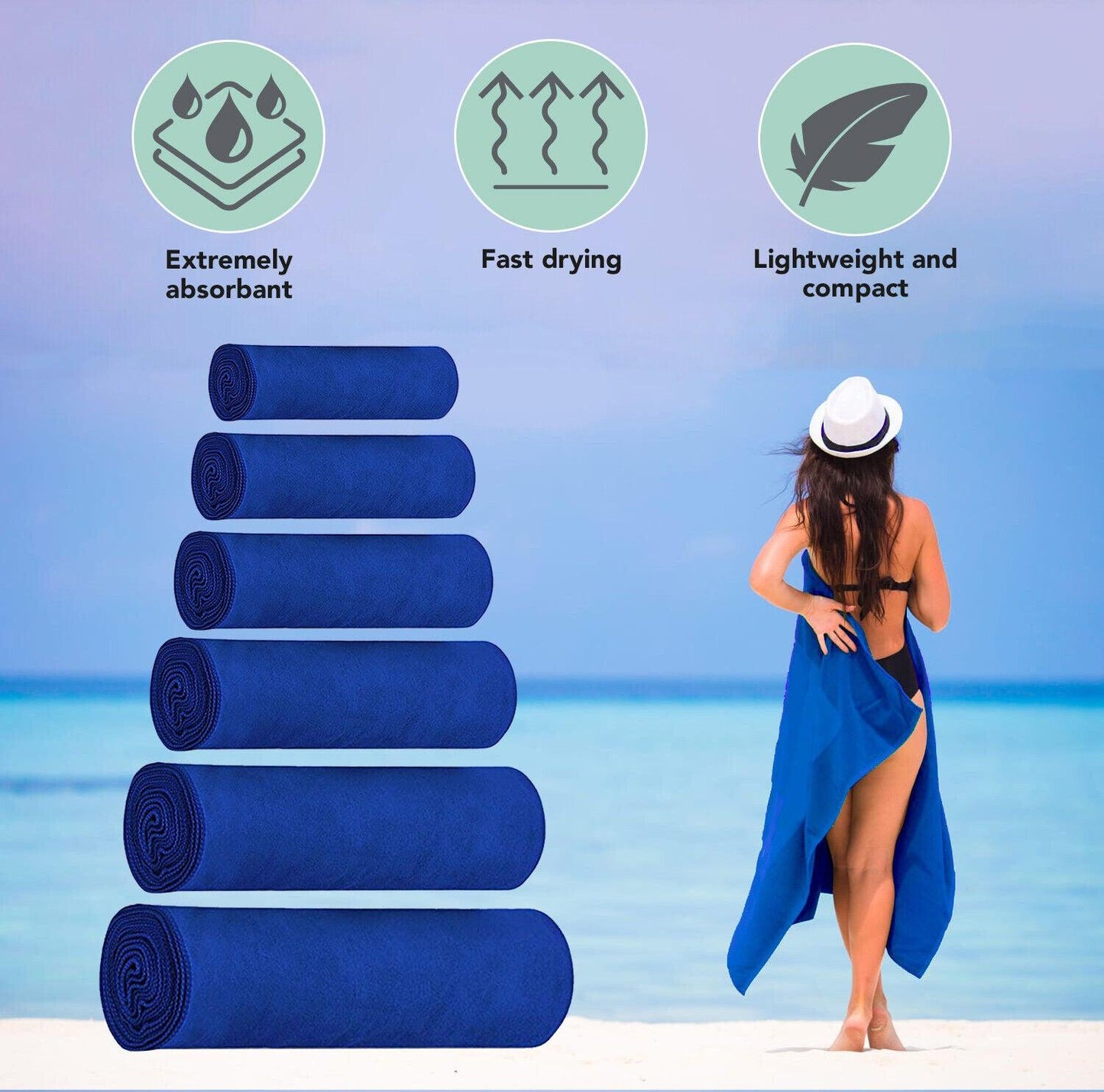 Vue de côté d'une serviette microfibre sur sable