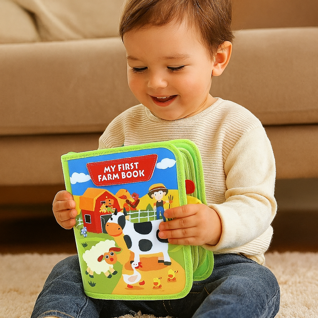 Couverture du livre avec animaux de la ferme colorés