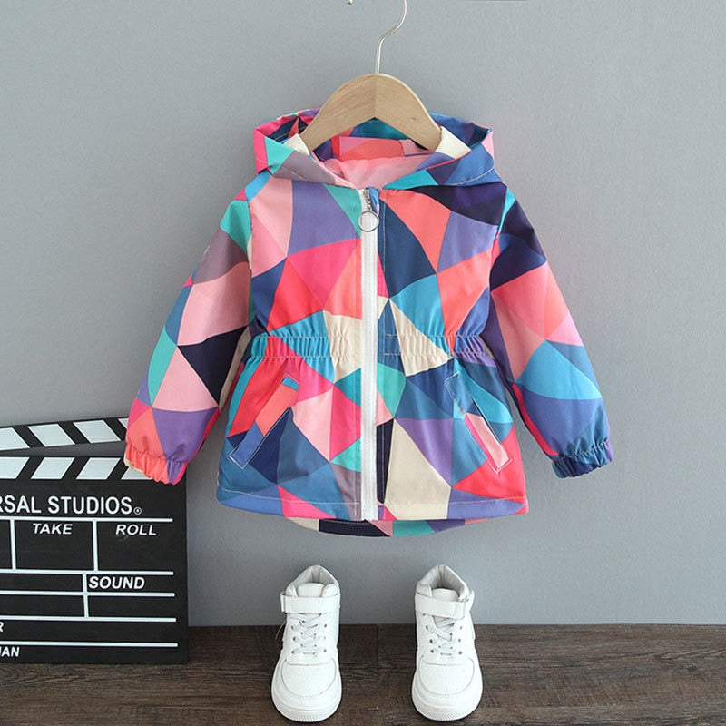 Imperméable fille motif abstrait avec cordon papillon ajustable