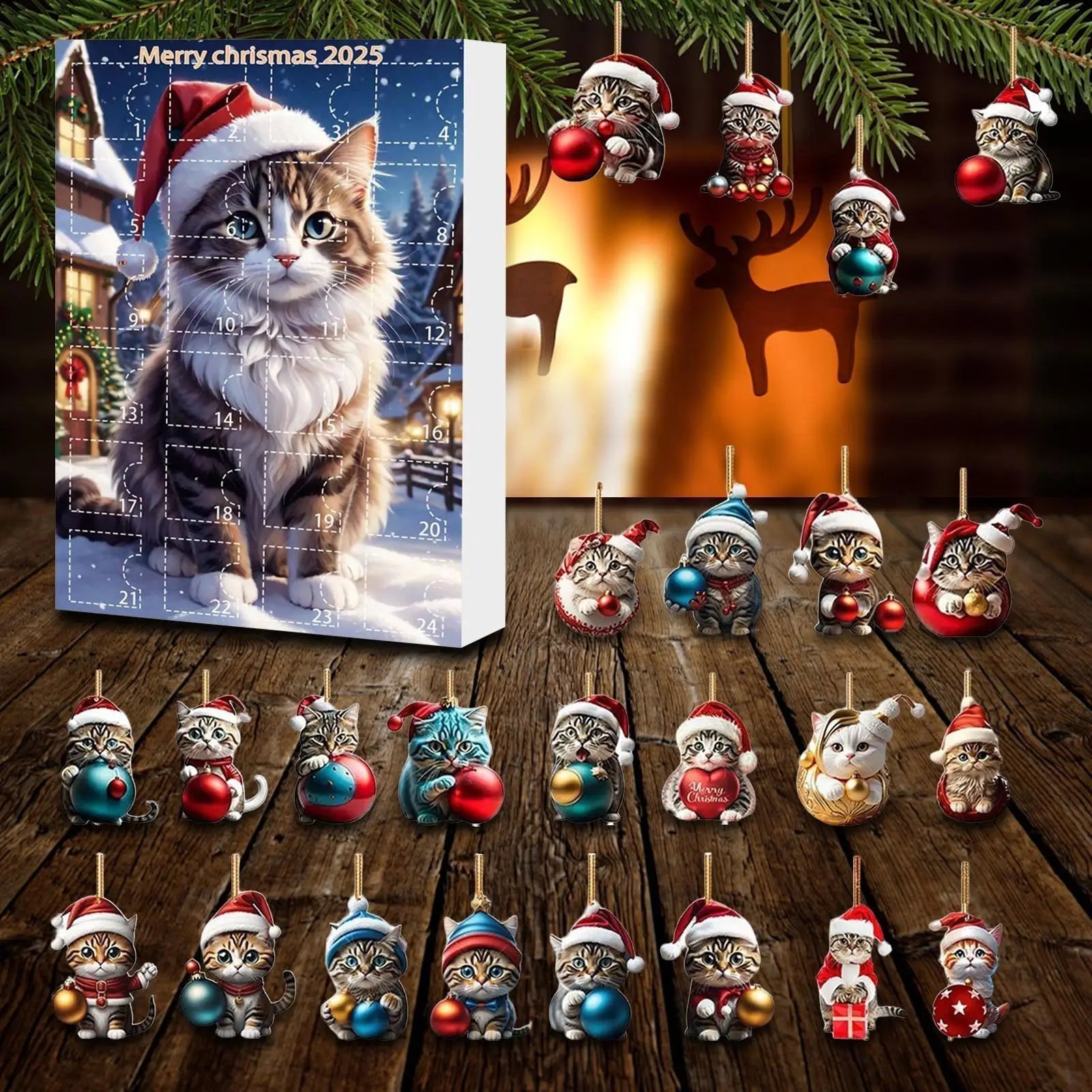 Ensemble de décorations de Noël en acrylique en forme de chat