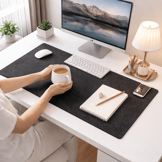 Tapis feutre minimaliste sur un bureau bien rangé