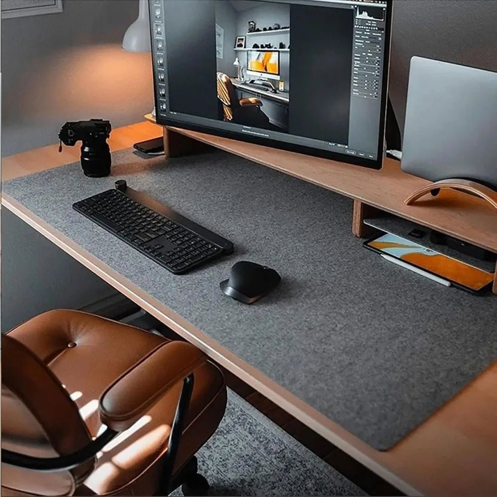Tapis de bureau en feutre de laine sur un bureau en bois