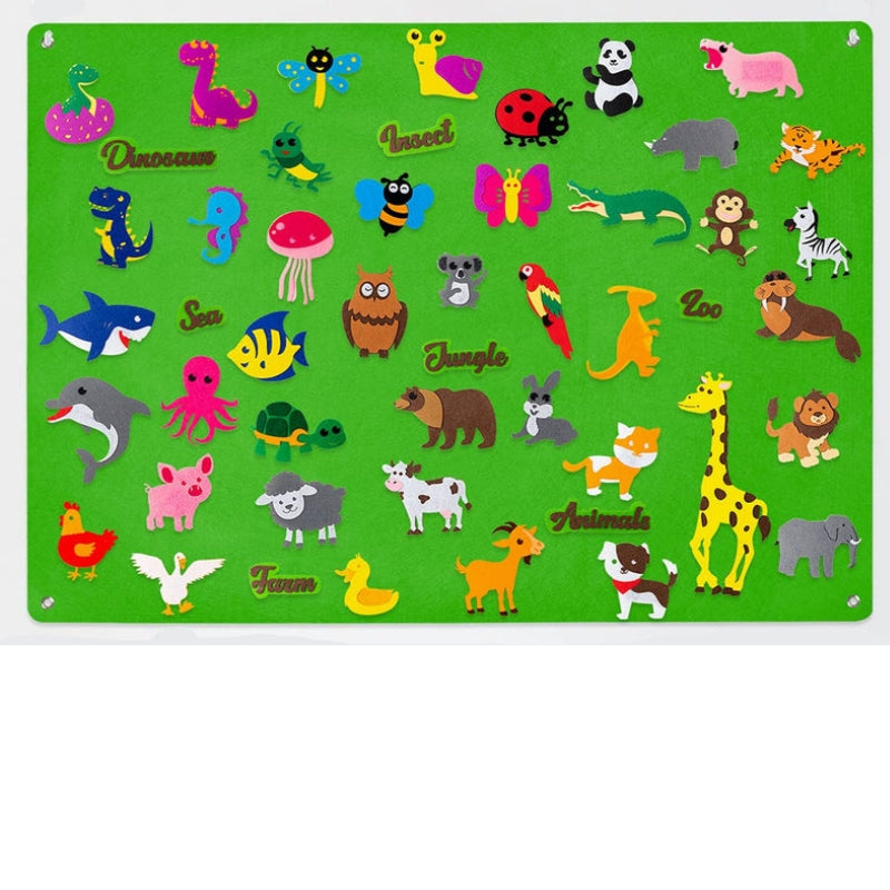 Panneau en feutre avec animaux amovibles sur fond nature