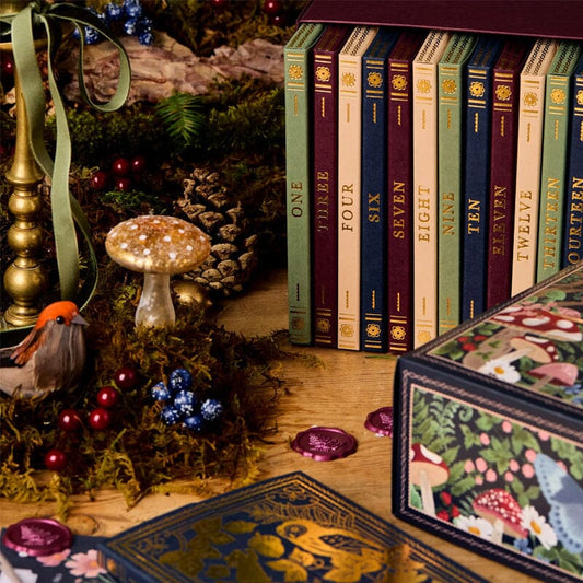 Calendrier de l'Avent avec ambiance chaleureuse de bibliothèque