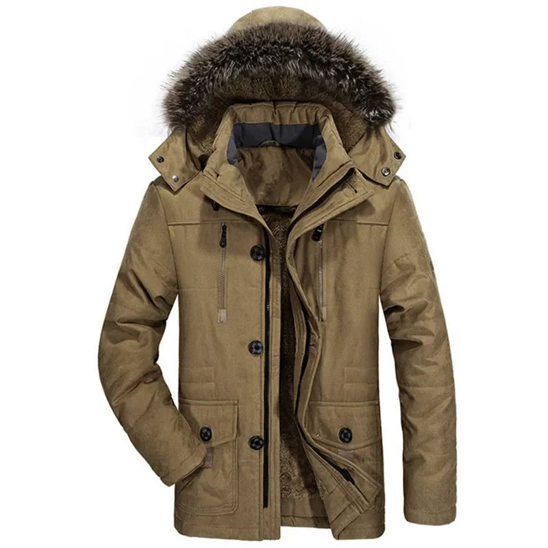 Vue de profil de la parka doublée en peluche pour homme