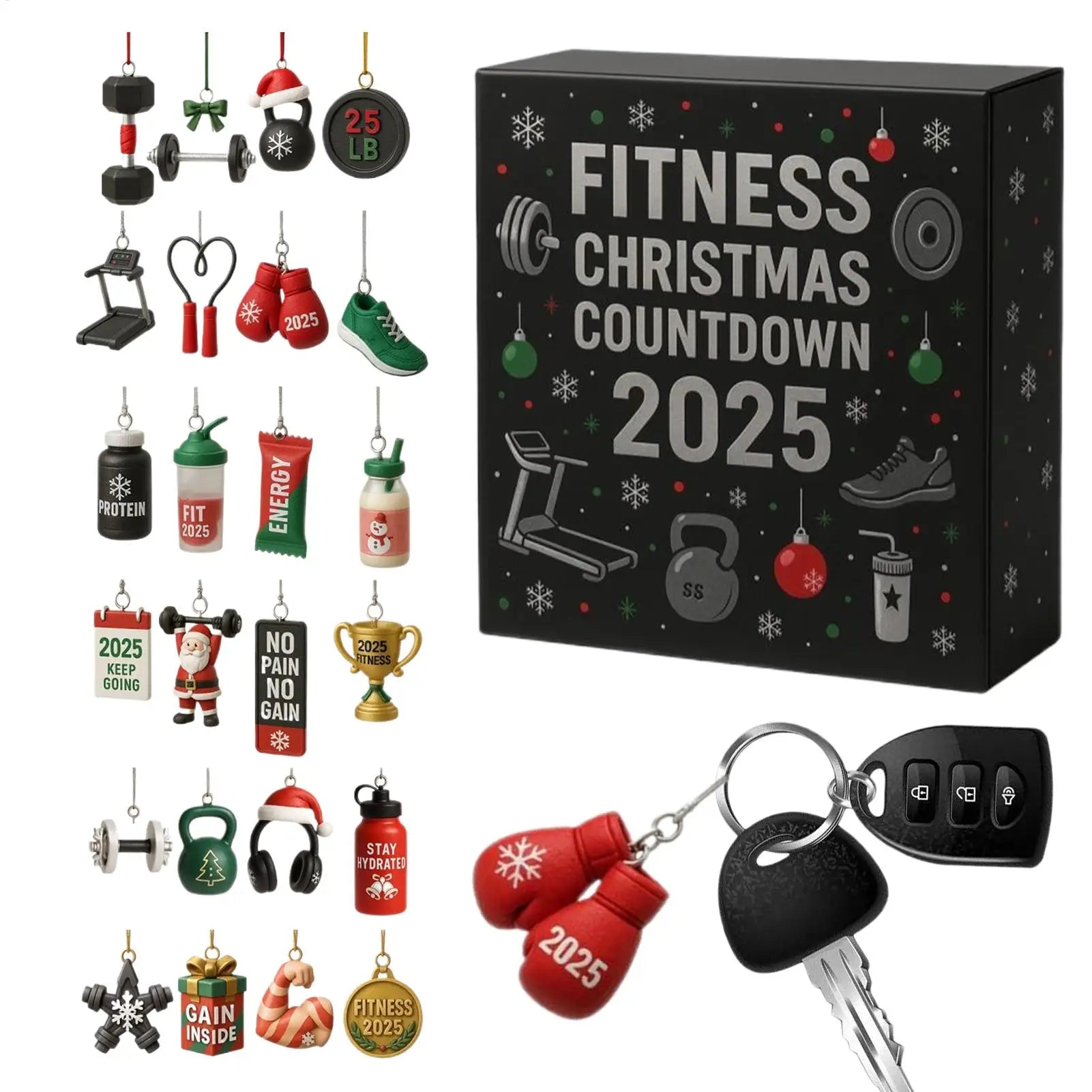 Calendrier de l'Avent fitness avec décorations acryliques colorées
