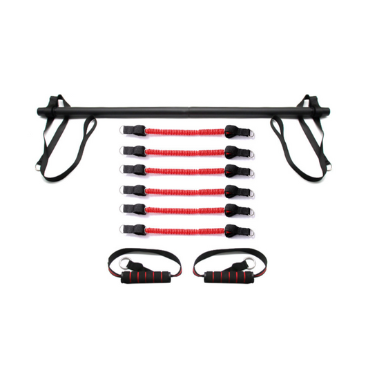 Kit Pilates complet avec barre et bandes sur tapis de sol