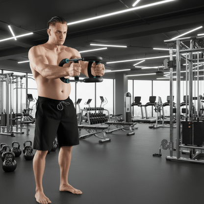 Barre d'entraînement ajustable posée sur un tapis de sport