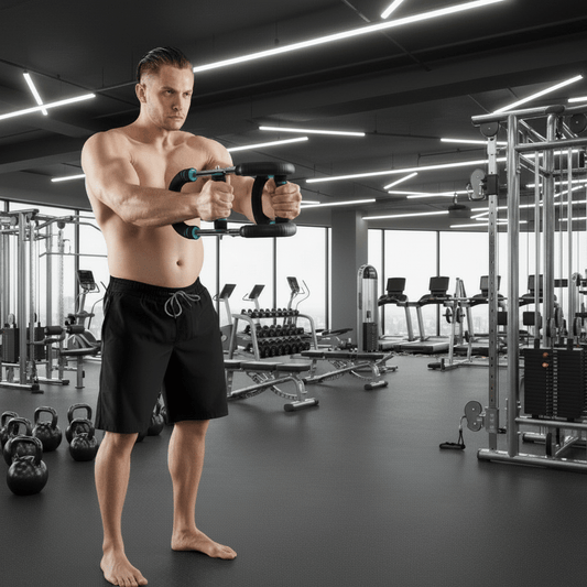 Barre d'entraînement ajustable posée sur un tapis de sport