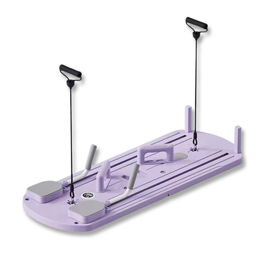 Vue d'ensemble du Reformer Pilates installé dans un salon