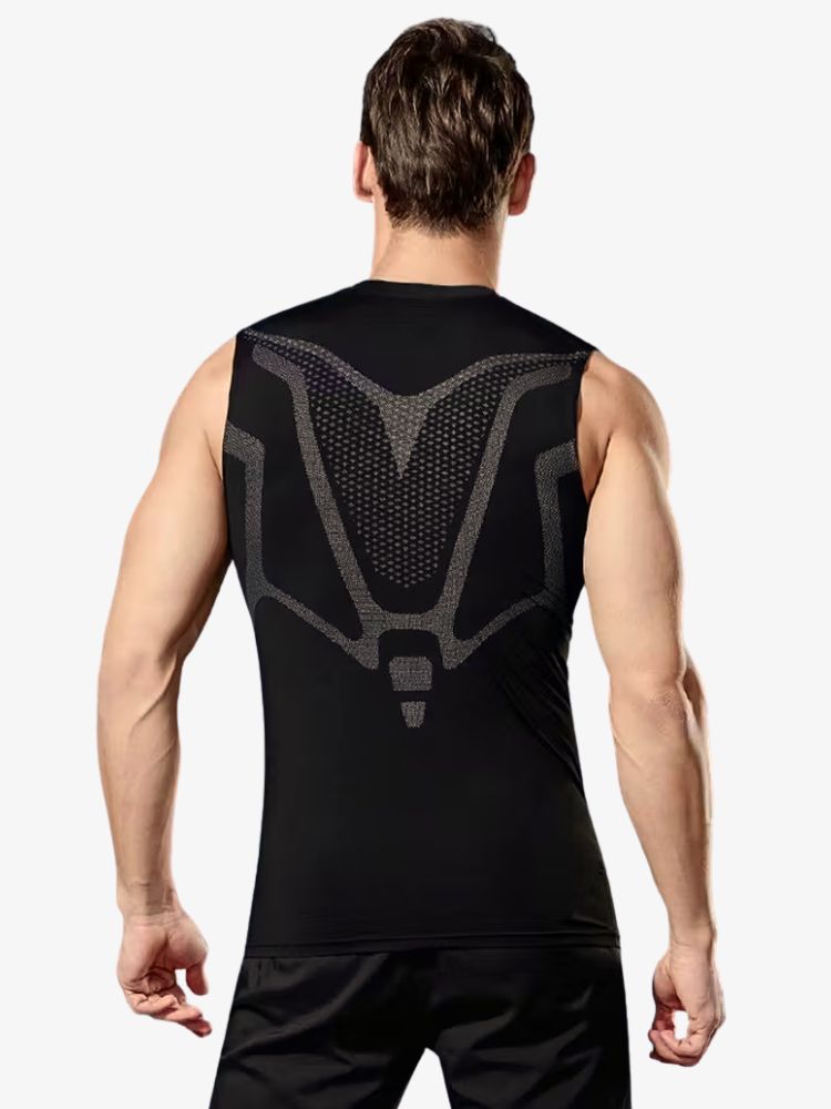 Débardeur compressif noir sur mannequin, vue de face