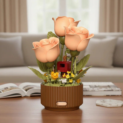 Vue d'ensemble du bouquet de roses terminé avec les blocs