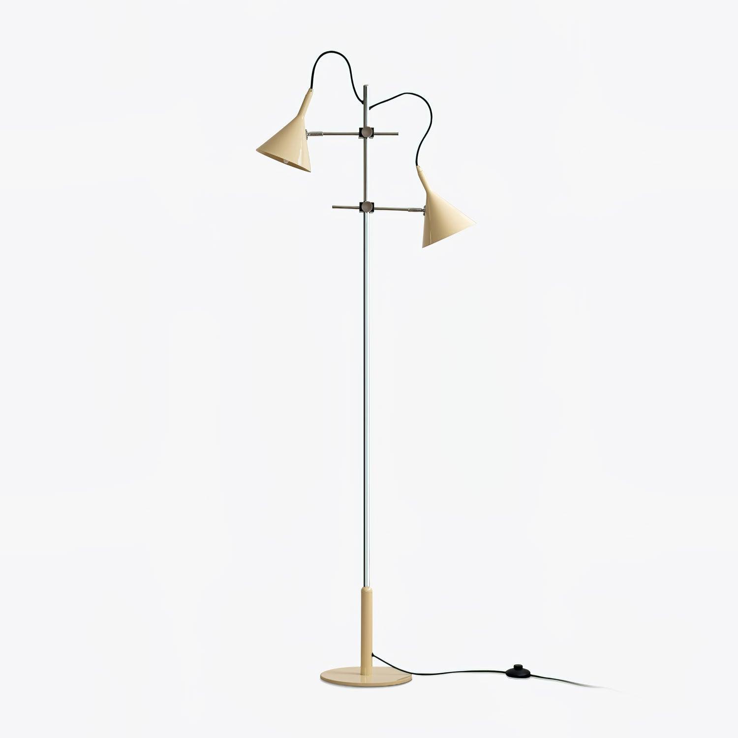 Lampe de sol en métal avec bras ajustables et lumière chaude