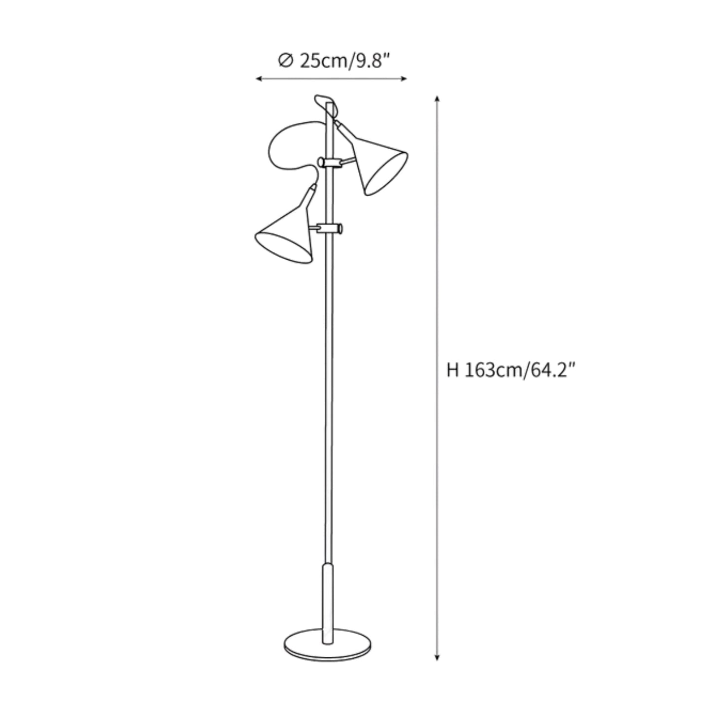 Détail du bras modulable de la lampe de sol élégante