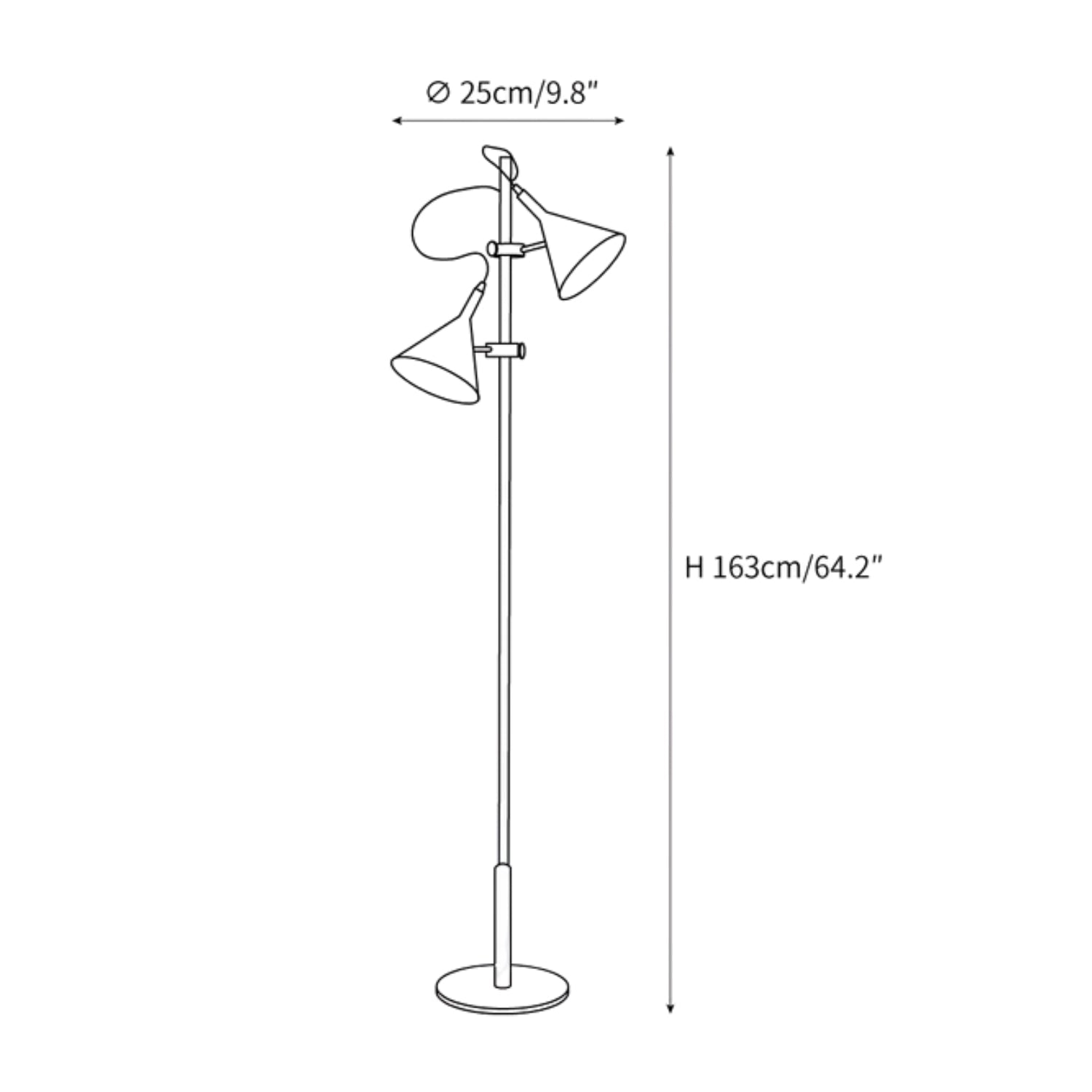 Détail du bras modulable de la lampe de sol élégante