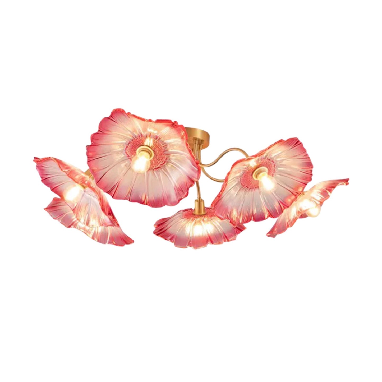 Lampe de plafond en verre rose avec motif floral élégant