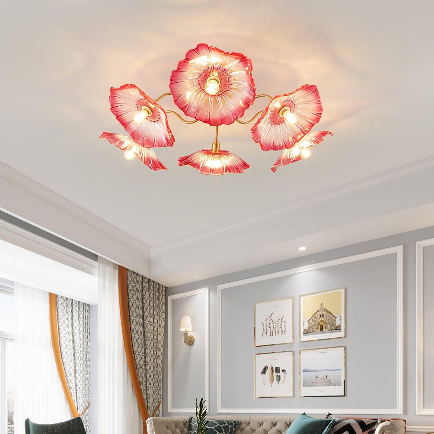 Lampe suspendue avec design floral, ambiance chaleureuse