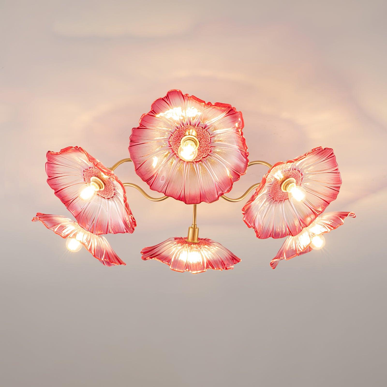Lampe de plafond en verre, design floral et métal