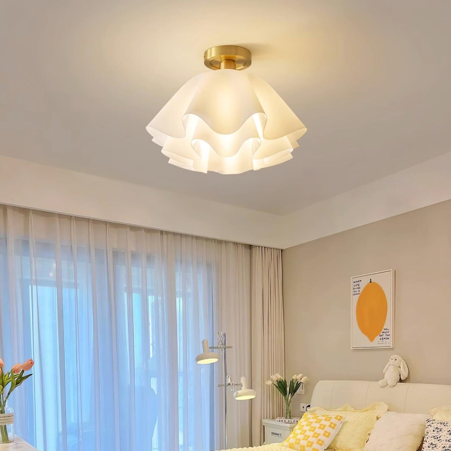 Lampe de plafond en cuivre avec abat-jour en verre
