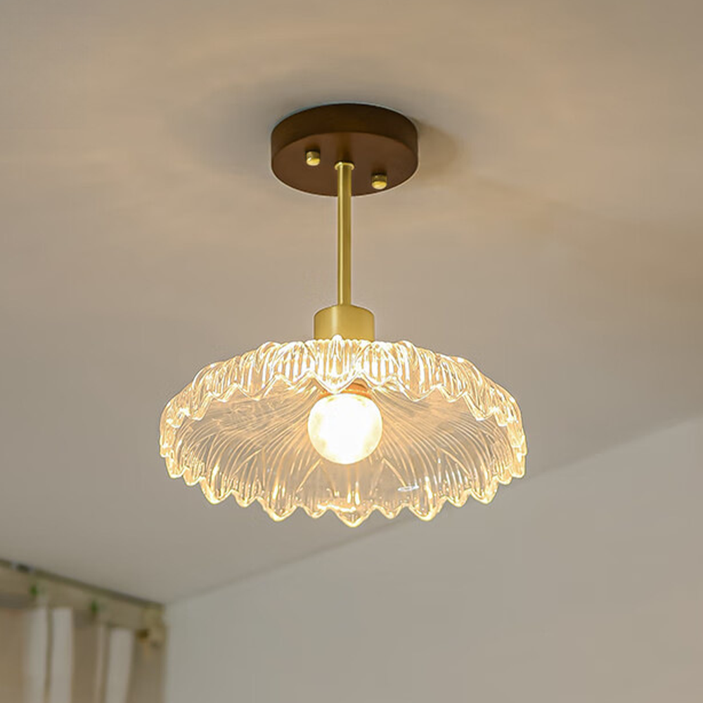 Lampe de plafond avec combinaison de verre et bois