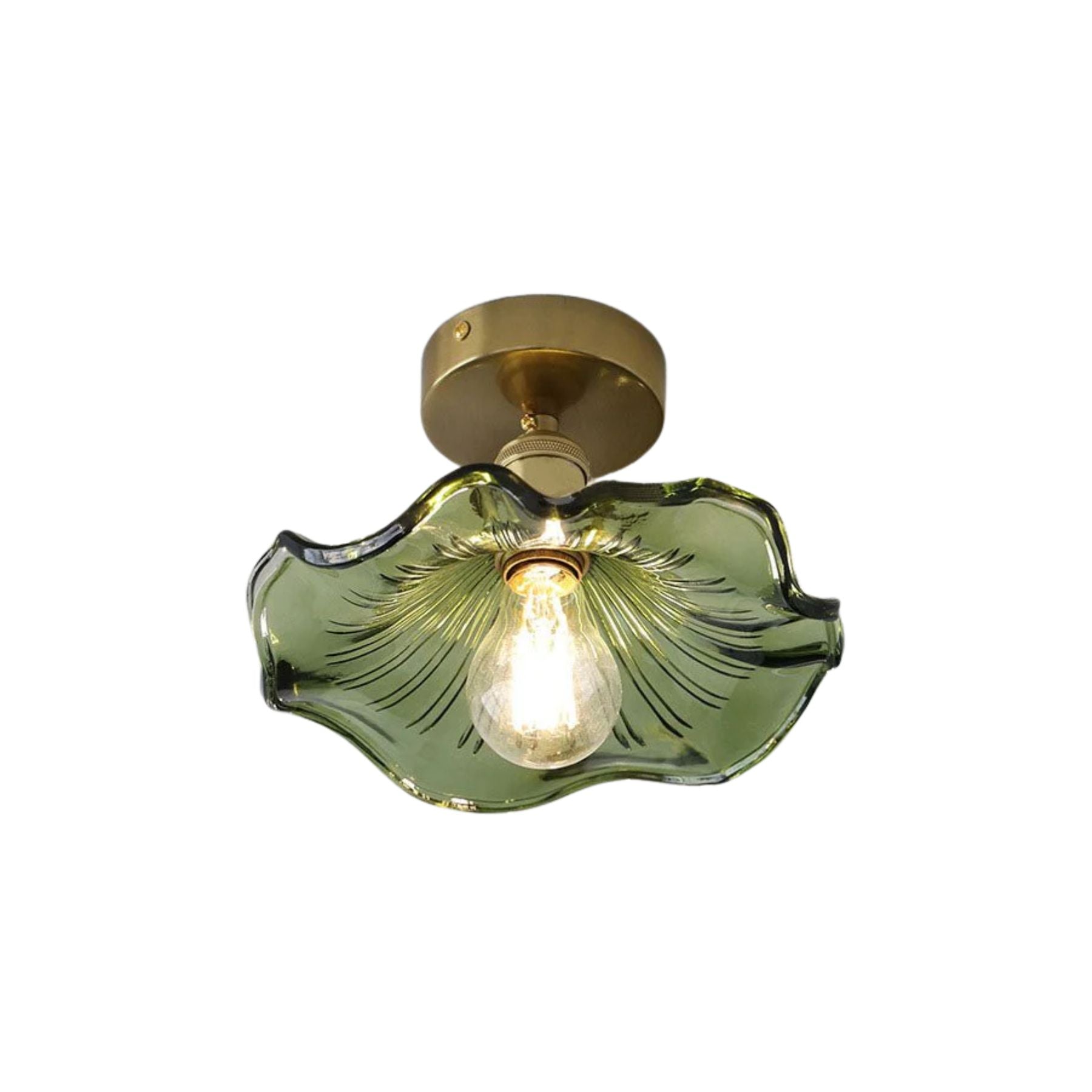 Lampe de plafond en verre vert vue de côté