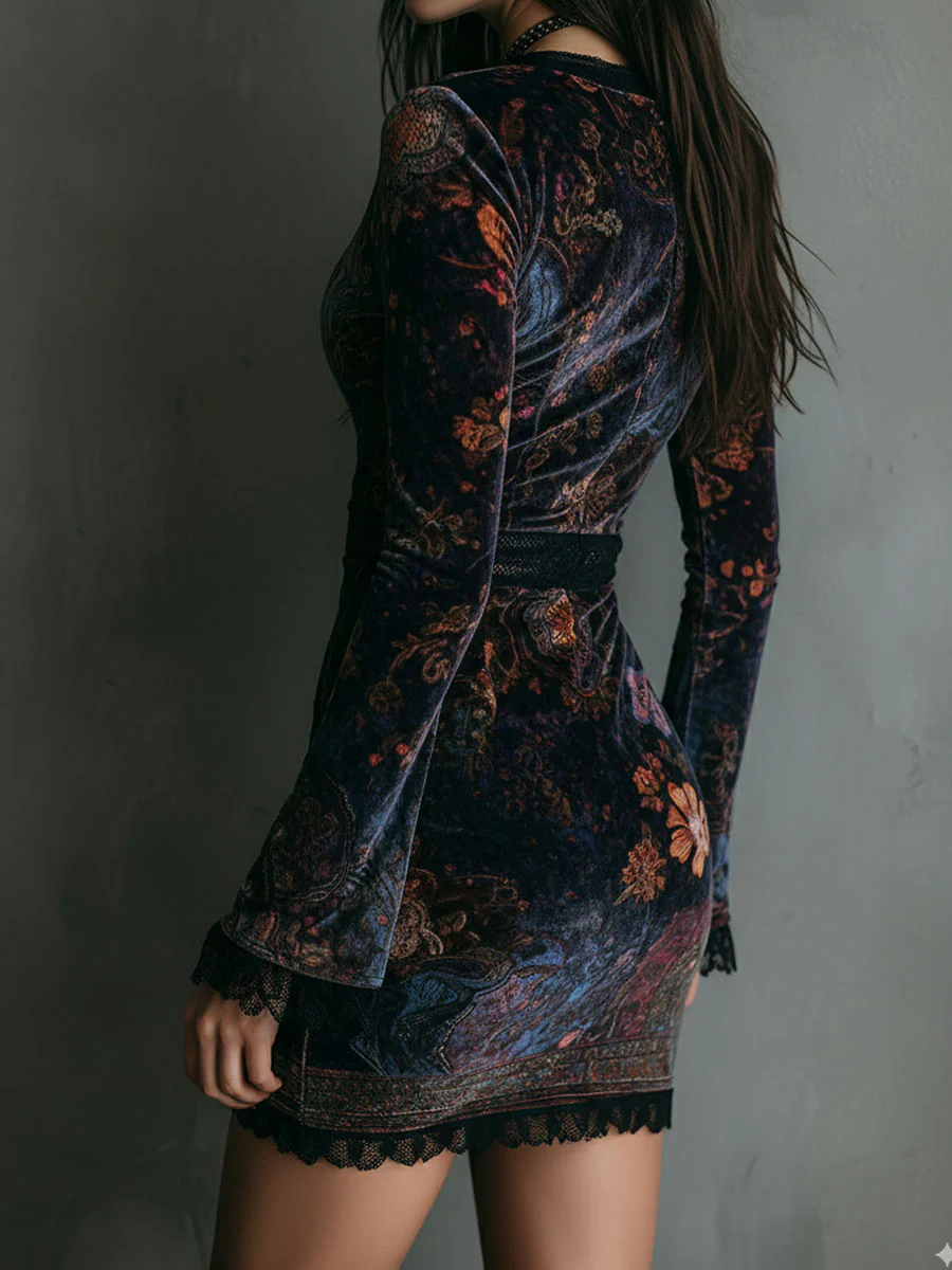 Vue de profil de la robe mini ajustée en velours
