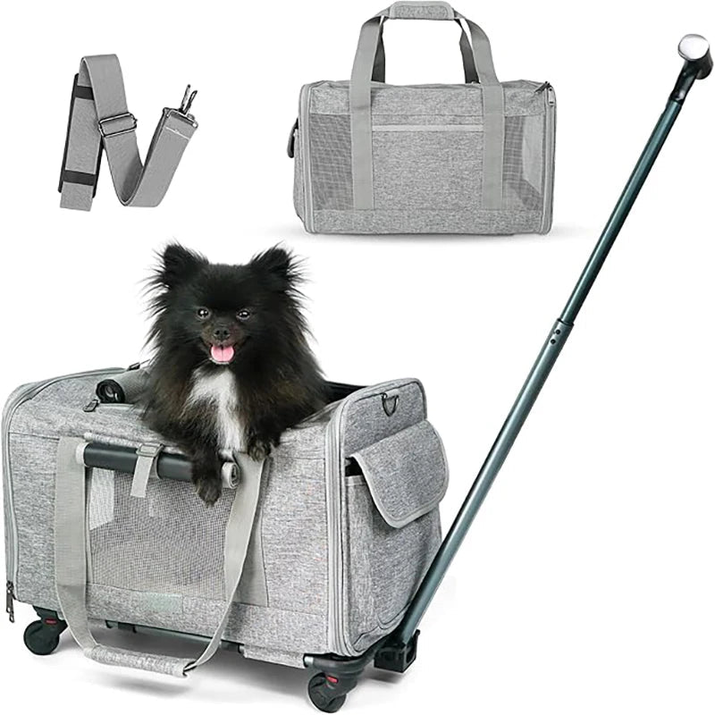 Poussette pliable pour chien avec roues et poignée télescopique