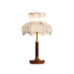 Lampe de table avec abat-jour floral et base en noyer
