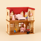 Vue d'ensemble de la cuisine miniature avec meubles en bois