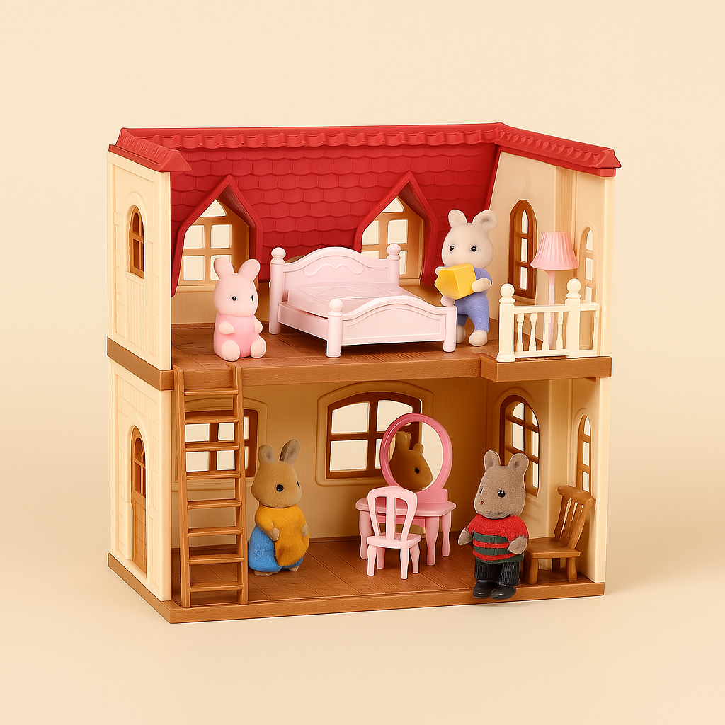 Vue d'ensemble de la cuisine miniature avec meubles en bois