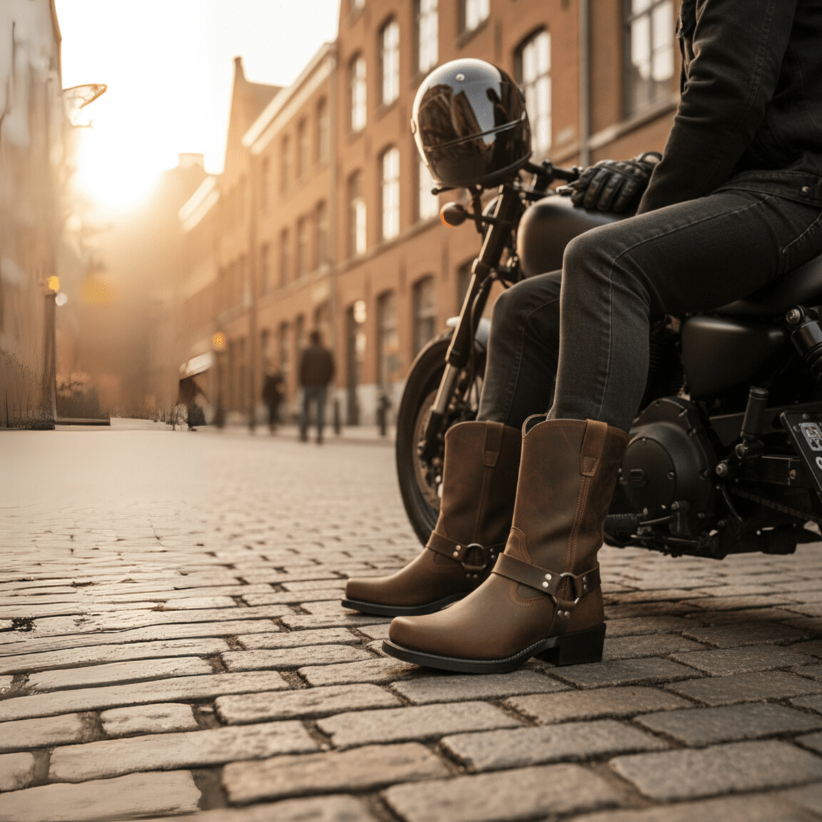 Détails des clous argentés sur les bottes en cuir