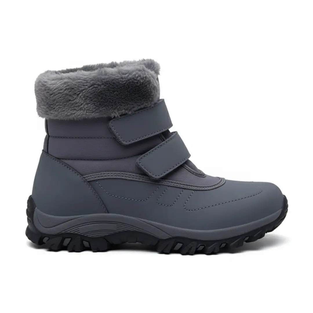Bottines grises imperméables avec doublure en peluche visible